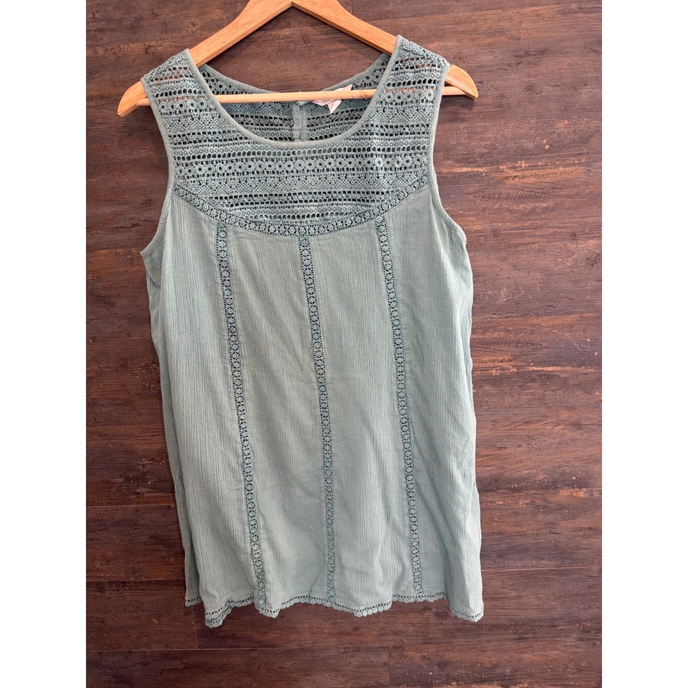Garnet Hill Womens Sage Green Cotton Crochet Lace Sleeveless Top Size 16 42041